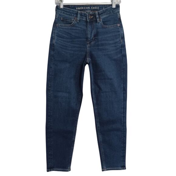 American Eagle MOM JEAN Women’s 0 Short Blue Medium Wash Mid Rise Stretch Denim - Picture 1 of 11